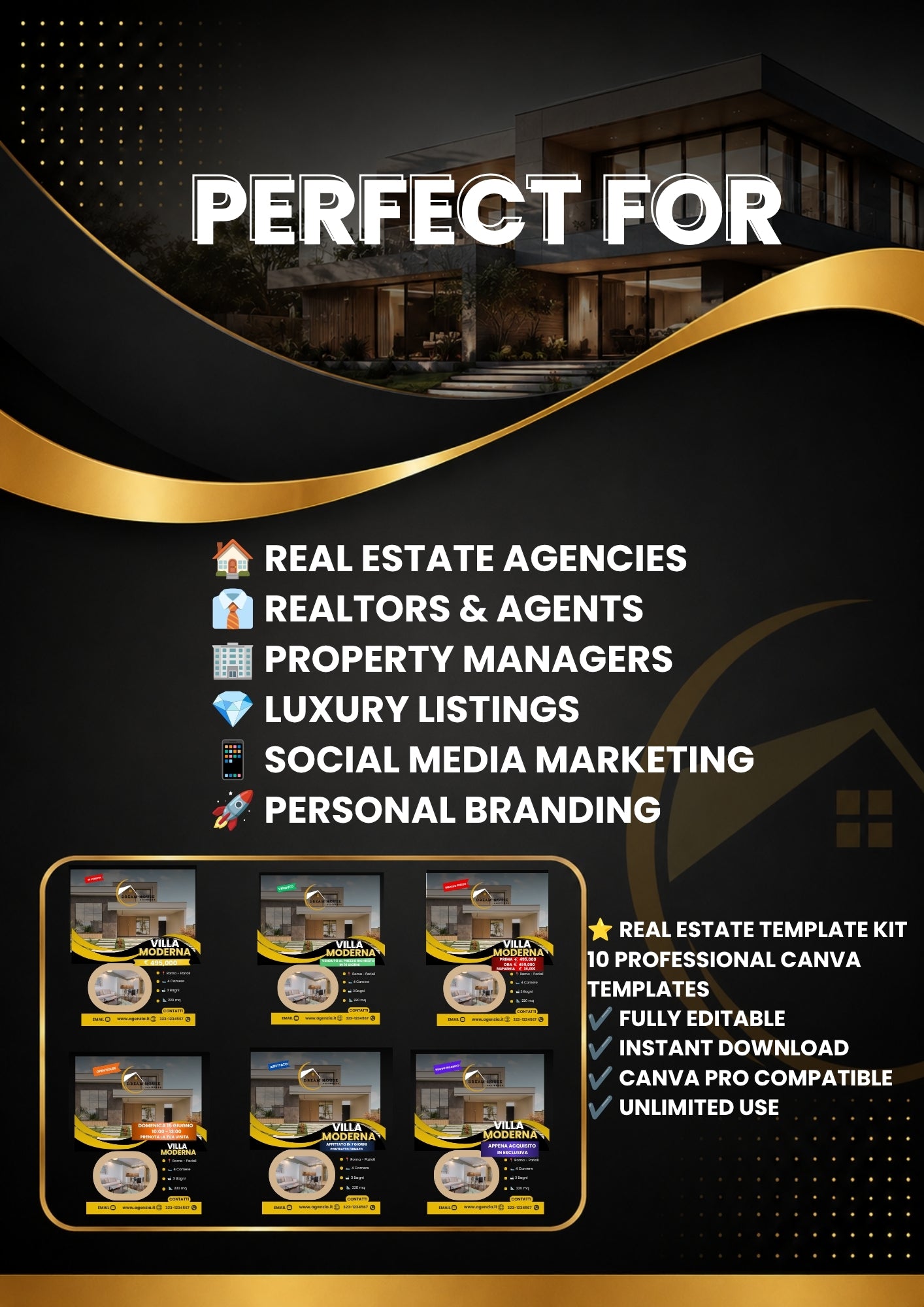Real Estate Canva Template Kit | 10 Luxury Instagram Templates