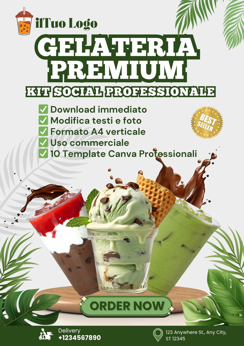 Gelateria Premium – 10 Template Canva Professionali