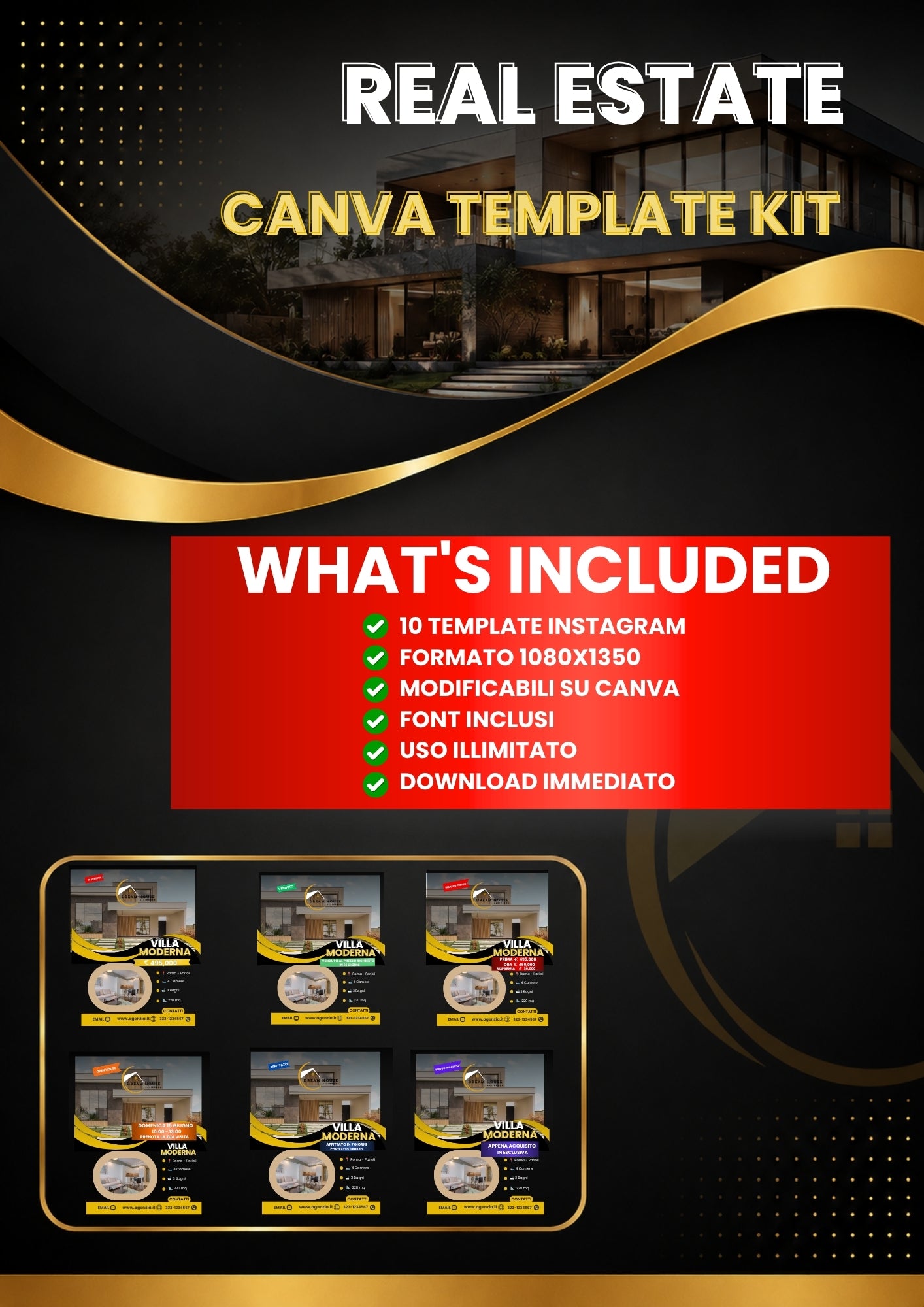 Real Estate Canva Template Kit | 10 Luxury Instagram Templates