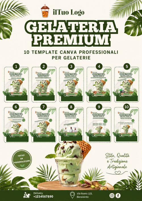 Gelateria Premium – 10 Template Canva Professionali